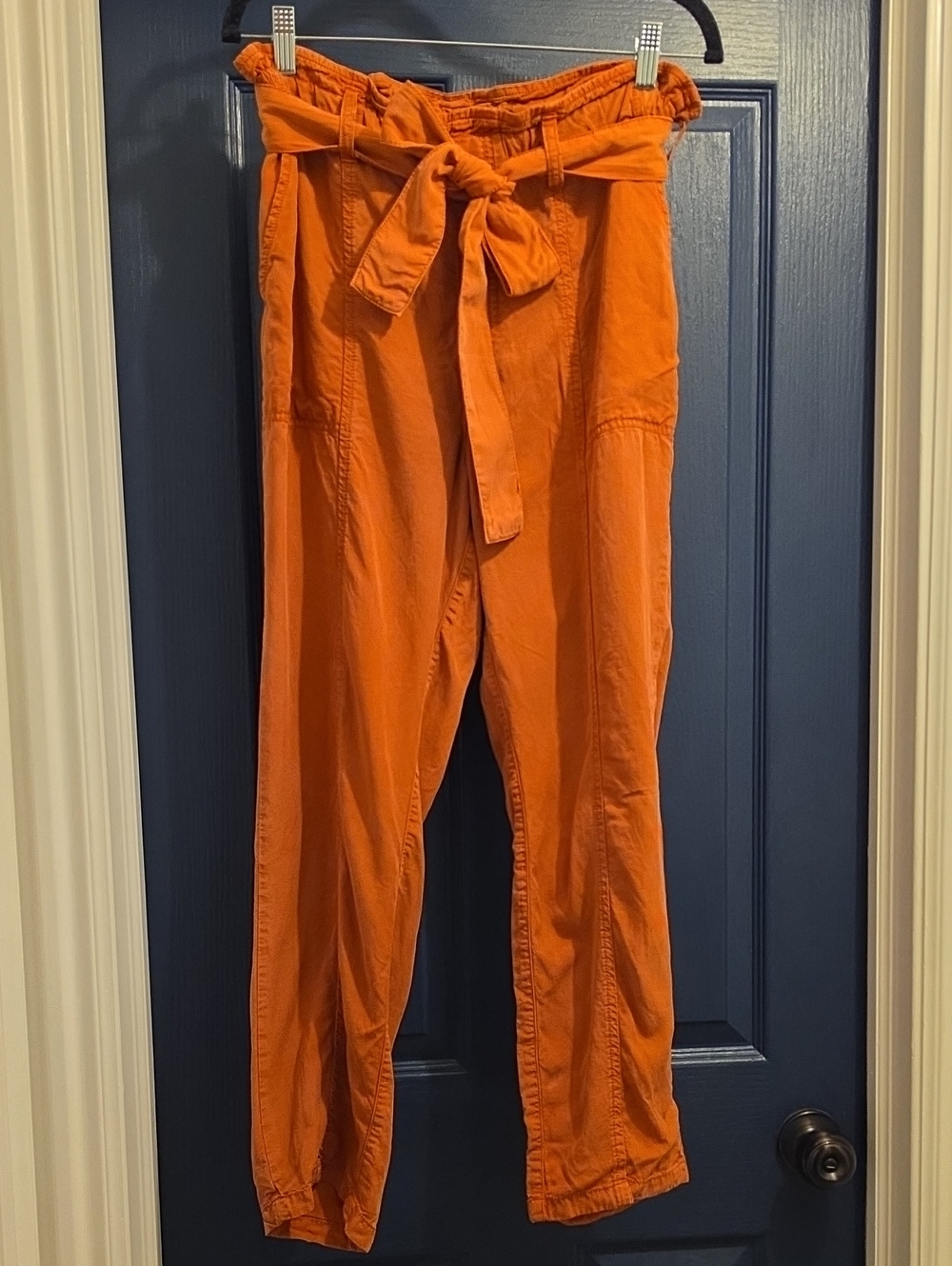 Women's Medium High-Waist Salmon Tie-Belt Relaxed Fit Pants